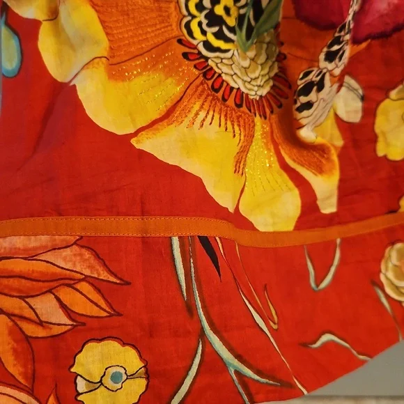 Ritu Kumar Red Floral Embroidered Cotton Dress, 4, XS, Boho, Beaded, Vacation - Picture 5 of 12